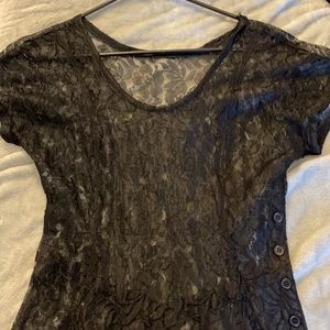 Sheer Black Lace Maxi with Side Buttons